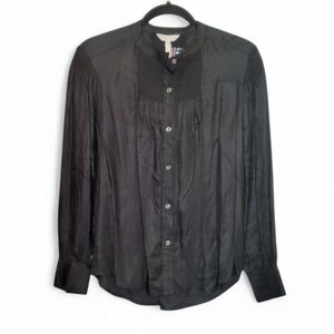 REBECCA TAYLOR Twill Blouse XS Button Down Black Women's Oversized Top